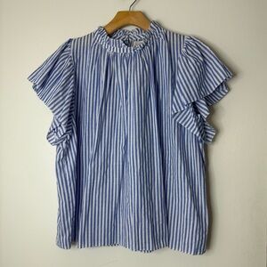 Trovata Birds of Paradise short sleeve blue and white striped pop over top L